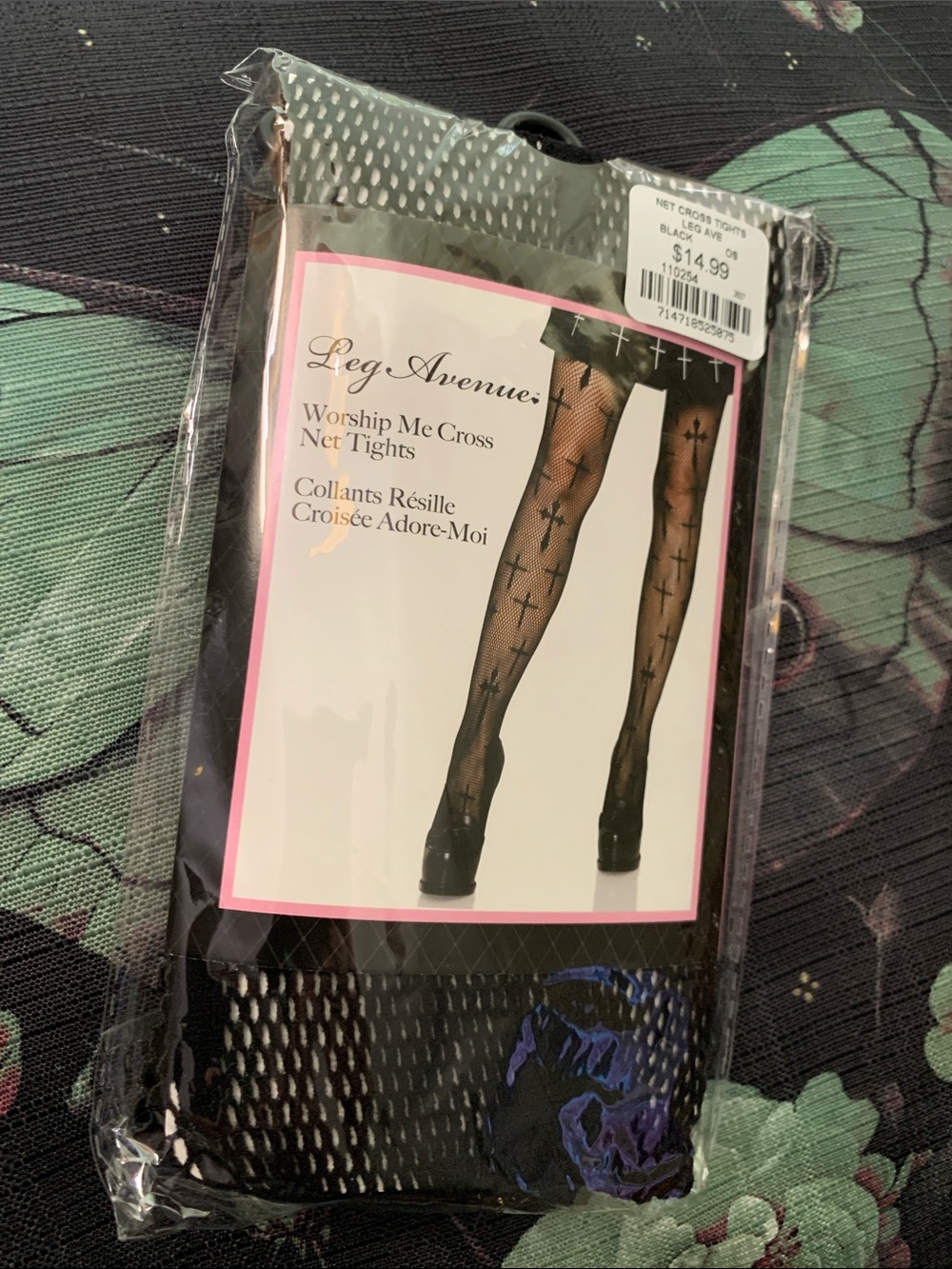 Leg Avenue Black Worship Me Cross Net Tights